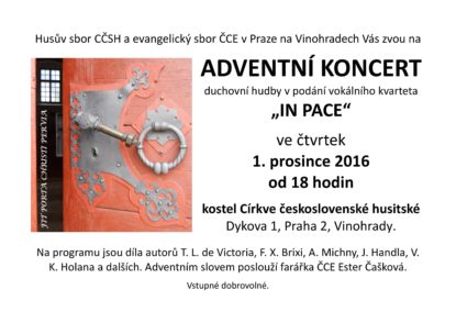 ADVENTNÍ KONCERT duchovní hudby v podání vokálního kvarteta „IN PACE“
