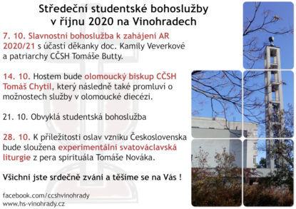Studentské bohoslužby v říjnu 2020 v CČSH Vinohrady